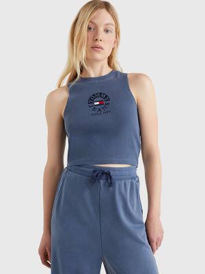 Ženske Tommy Hilfiger Cropped Logo Tank Top Majice Plava | TH091EKV