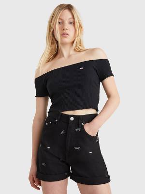 Ženske Tommy Hilfiger Cropped Off-The-Shoulder Majice Crna | TH013KSF