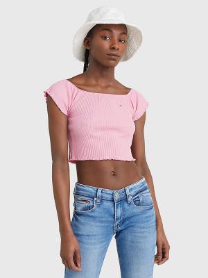 Ženske Tommy Hilfiger Cropped Off-The-Shoulder Majice Roza | TH439HYS