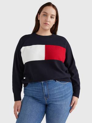 Ženske Tommy Hilfiger Curve Long-Sleeved Crew Neck Sweatshirt Džemper Plava | TH152UJP