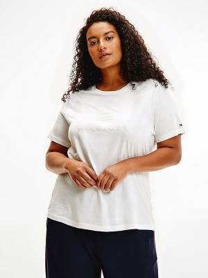 Ženske Tommy Hilfiger Curve Organic Cotton Tonal Logo Majice Bela | TH651GQO