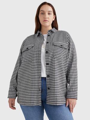 Ženske Tommy Hilfiger Curve Recycled Wool Flannel Houndstooth Shacket Jakna Plava | TH573RBC