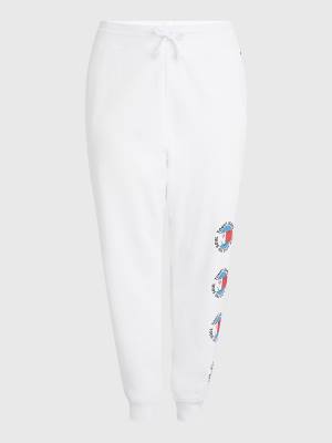 Ženske Tommy Hilfiger Curve Smiley Peace Logo Joggers Pantalone Bela | TH186UJK