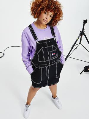 Ženske Tommy Hilfiger Curve Tommy Badge Stitch Dungaree Haljine Crna | TH025GEP