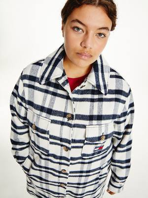 Ženske Tommy Hilfiger Curve Tommy Badge Check Shacket Jakna Bež | TH821CMO