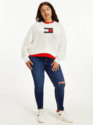 Ženske Tommy Hilfiger Curve Tommy Flag Badge Chunky Knit Jumper Džemper Bela | TH523OKG