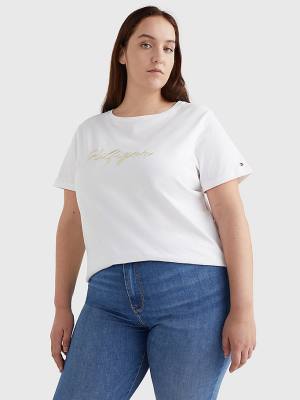 Ženske Tommy Hilfiger Curve Tonal Script Logo Organic Cotton Majice Bela | TH328QWD