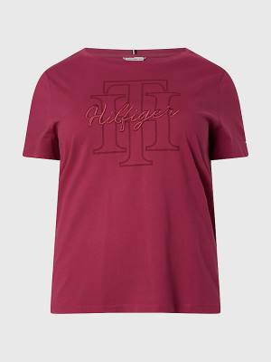 Ženske Tommy Hilfiger Curve Tonal Script Logo Organic Cotton Majice Crveni | TH386ADC