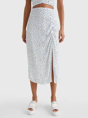 Ženske Tommy Hilfiger Ditsy Print Slit Midi Suknje Bela | TH498QFS