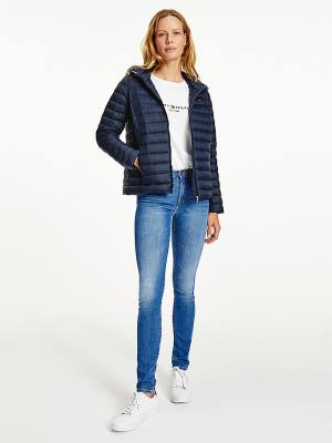 Ženske Tommy Hilfiger Down-Filled Hooded Zip-Thru Jakna Plava | TH756UKJ