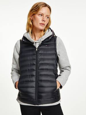 Ženske Tommy Hilfiger Down-Filled Quilted Vest Kaputi Crna | TH652SHF