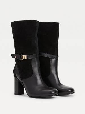 Ženske Tommy Hilfiger Elevated Leather High Heel Čizme Crna | TH765ZMG