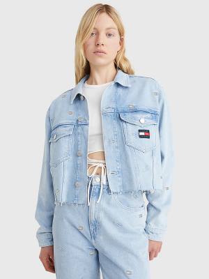 Ženske Tommy Hilfiger Embroidery Oversized Cropped Denim Trucker Jakna Denim Plava | TH608LMR