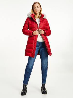 Ženske Tommy Hilfiger Essential Down-Filled Faux Fur Trim Coat Jakna Crveni | TH015AQX