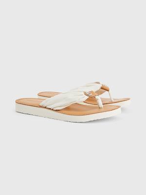 Ženske Tommy Hilfiger Essential Leather Footbed Flip-Flops Sandale Bela | TH213KVB