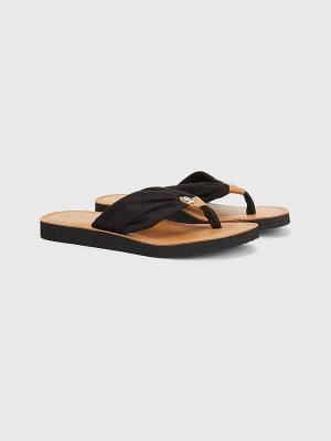 Ženske Tommy Hilfiger Essential Leather Footbed Flip-Flops Sandale Crna | TH820XOE