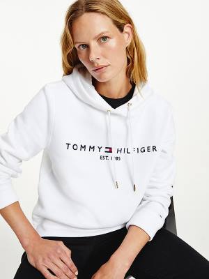 Ženske Tommy Hilfiger Essential Logo Duks Hoodie Bela | TH047NIA