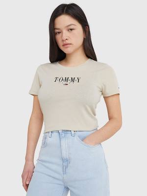 Ženske Tommy Hilfiger Essential Logo Skinny Fit Majice Bež | TH076XMC