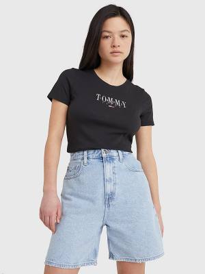 Ženske Tommy Hilfiger Essential Logo Skinny Fit Majice Crna | TH561RNX