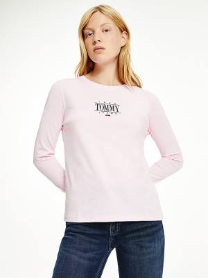 Ženske Tommy Hilfiger Essential Long Sleeve Logo Majice Roza | TH914TSB