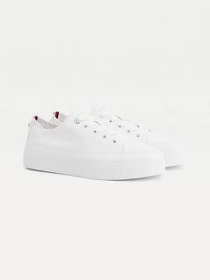 Ženske Tommy Hilfiger Essential Monochrome Vulcanised Flatform Patike Bela | TH130WST