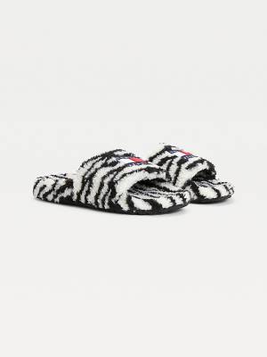 Ženske Tommy Hilfiger Faux Fur Zebra Slides Sandale Crna | TH862TNY