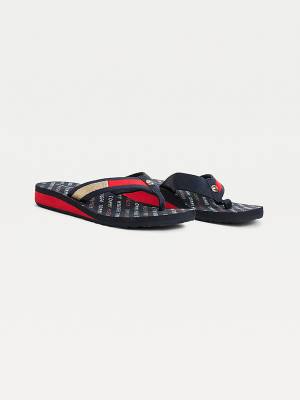 Ženske Tommy Hilfiger Flag Plaque Mid-Wedge Flip-Flop Sandale Plava | TH407LGC