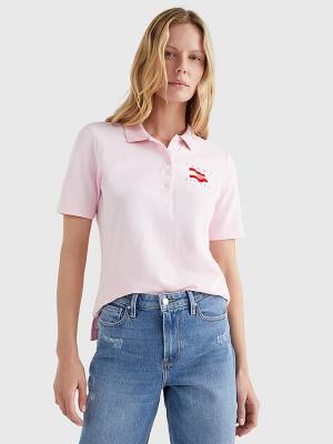 Ženske Tommy Hilfiger Flock Flag Polo Majice Roza | TH917HVJ