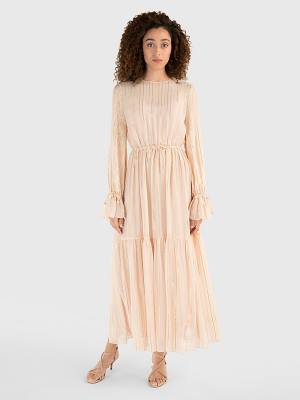 Ženske Tommy Hilfiger Gold Stripe Silk Blend Maxi Haljine Roza | TH873YEF