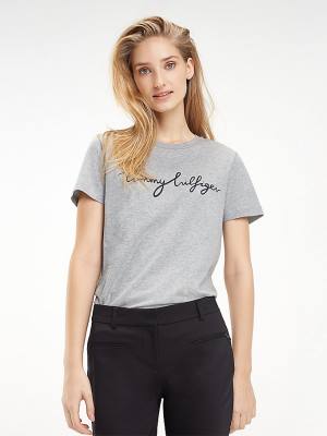 Ženske Tommy Hilfiger Heritage Crew Neck Logo Majice Siva | TH375IHV