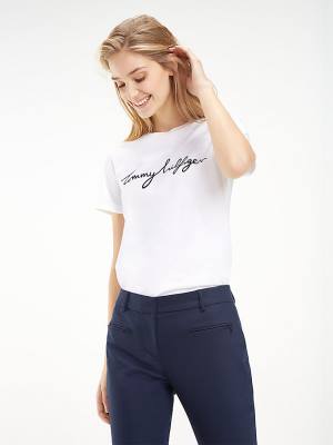 Ženske Tommy Hilfiger Heritage Crew Neck Logo Majice Bela | TH384JXU