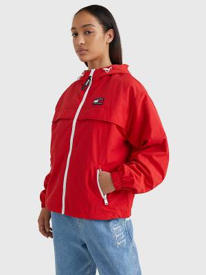 Ženske Tommy Hilfiger Hooded Chicago Windbreaker Jakna Crveni | TH405ZLU