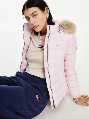 Ženske Tommy Hilfiger Hooded Down Jakna Roza | TH958OQI