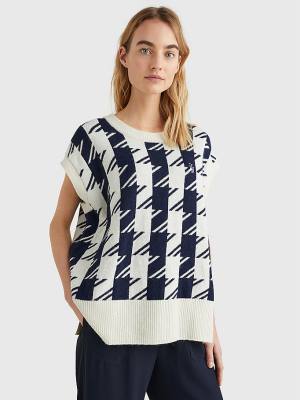 Ženske Tommy Hilfiger Houndstooth Relaxed Crew Neck Vest Džemper Plava | TH580BHS