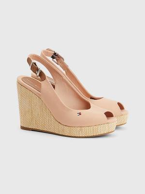 Ženske Tommy Hilfiger Iconic Slingback Espadrille High Heel Wedges Sandale Bež | TH259HWN