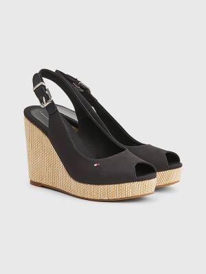 Ženske Tommy Hilfiger Iconic Slingback Espadrille High Heel Wedges Sandale Crna | TH387TLN