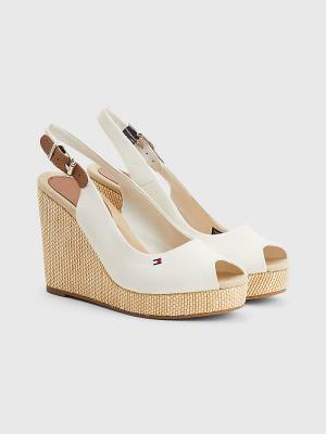 Ženske Tommy Hilfiger Iconic Slingback Espadrille High Heel Wedges Sandale Bela | TH429LZY