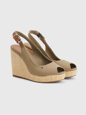 Ženske Tommy Hilfiger Iconic Slingback Espadrille High Heel Wedges Sandale Braon | TH548HVP