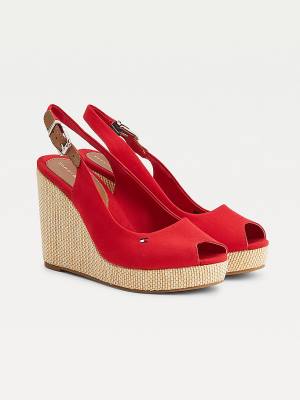 Ženske Tommy Hilfiger Iconic Slingback Espadrille High Heel Wedges Sandale Crveni | TH637NTD