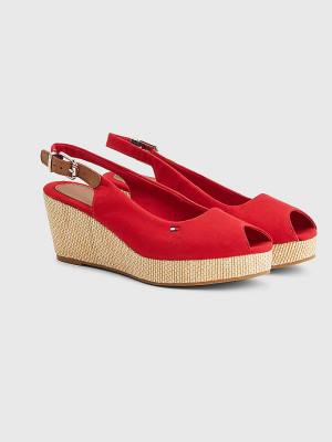 Ženske Tommy Hilfiger Iconic Slingback Espadrille Wedges Sandale Crveni | TH802EFH