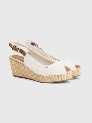 Ženske Tommy Hilfiger Iconic Slingback Espadrille Wedges Sandale Bela | TH895XYJ