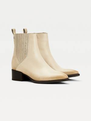 Ženske Tommy Hilfiger Leather And Suede Zip-Up Ankle Čizme Bež | TH750TZA