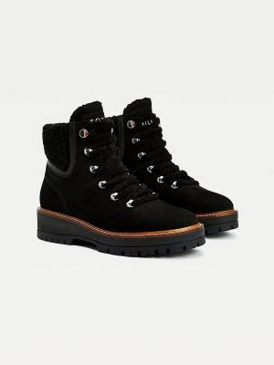 Ženske Tommy Hilfiger Leather Cleat Lace-Up Čizme Crna | TH249LOS