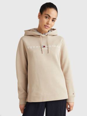 Ženske Tommy Hilfiger Logo Drawstring Regular Fit Duks Hoodie Bež | TH195BKC