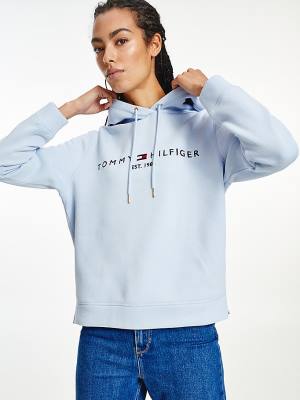 Ženske Tommy Hilfiger Logo Drawstring Regular Fit Duks Hoodie Plava | TH374MHP