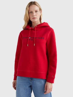 Ženske Tommy Hilfiger Logo Drawstring Regular Fit Duks Hoodie Crveni | TH470NYB