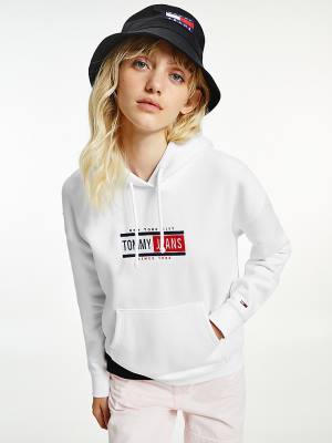 Ženske Tommy Hilfiger Logo Duks Hoodie Bela | TH298FBE