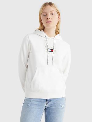 Ženske Tommy Hilfiger Logo Embroidery Duks Hoodie Bela | TH923KYG