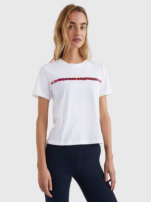 Ženske Tommy Hilfiger Logo Tape Majice Bela | TH031DUB