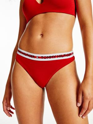 Ženske Tommy Hilfiger Logo Tape Stretch Thong Donji veš Crveni | TH341PWD